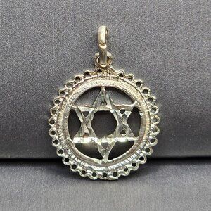 925 Sterling Silver Star of David Filigree Circle Pendant 1" Diamond Cut"